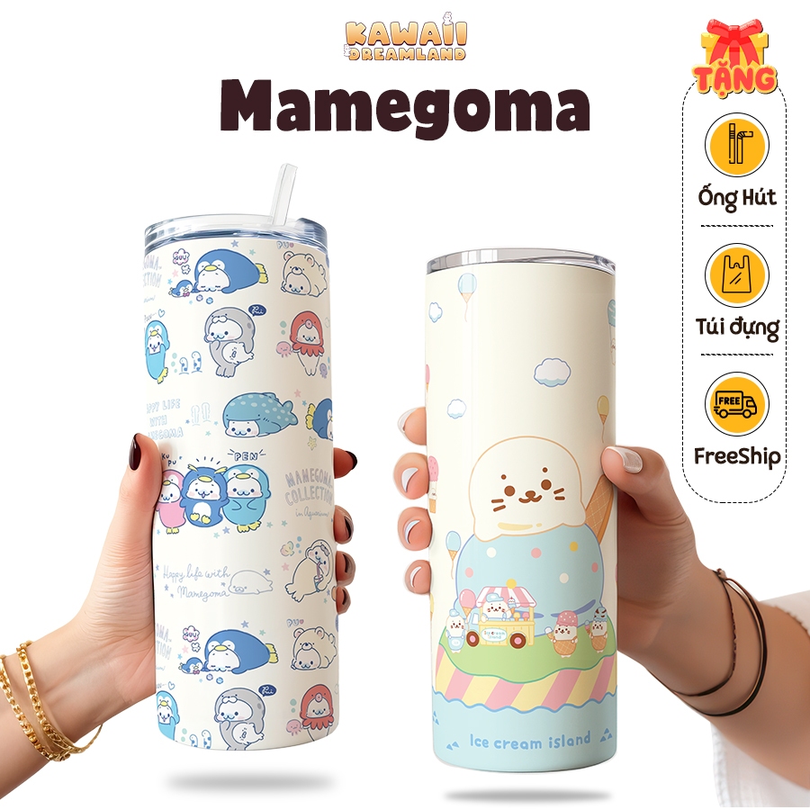 กระติกน้ําร้อนน่ารักรูปทรงเหมือน Mamegoma Seal - 600ml - สแตนเลส 304 - ฟรีกระเป๋าถือ -Kawai Dreamland