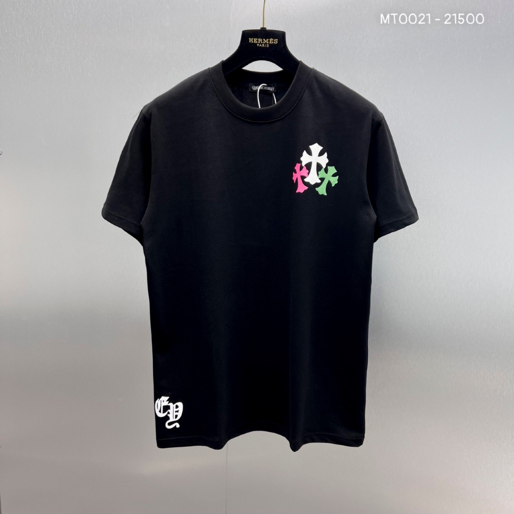 เสื้อยืดผู้ชาย Chome Heart คุณภาพสูง 2 สีผ้าฝ้ายพิมพ์ลายโลโก้ครอสสวยงาม