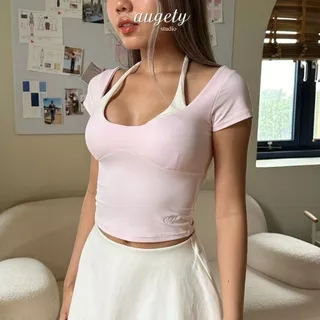 เสื้อยืดถักโครเชต์แขนสั้นแบบผูกเชือก Augety Studio เสื้อ IVY
