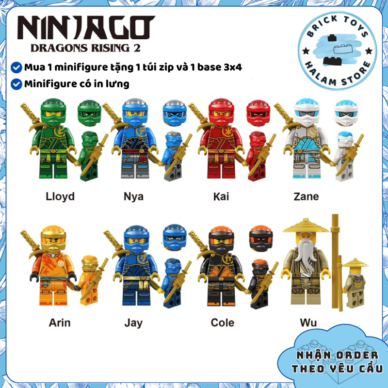 Ninjago Dragons Rising minifigures ประกอบของเล่นส่วน 2 - โมเดลตัวละครนินจา 8 ตัว