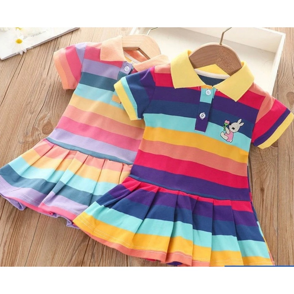ชุดเดรสผ้าวูลสีรุ้งพร้อมปักลาย PATTERNS สําหรับเด็กผู้หญิง 9-35KG.