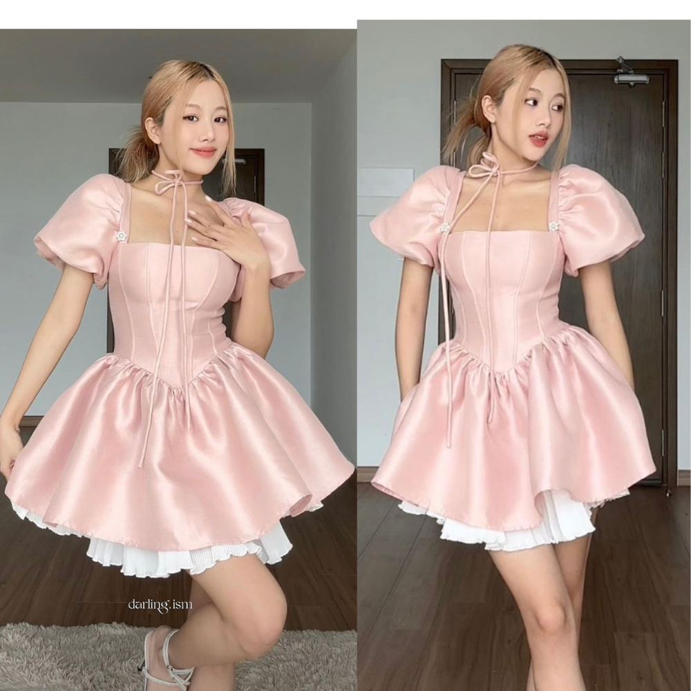 Hamy.fashion Banh Beo Dress เดรสแขนบานทําจากวัสดุ Tacta คุณภาพสูง สวย มีเสน่ห์ หรูหรา - เดรสดีไซเนอร์