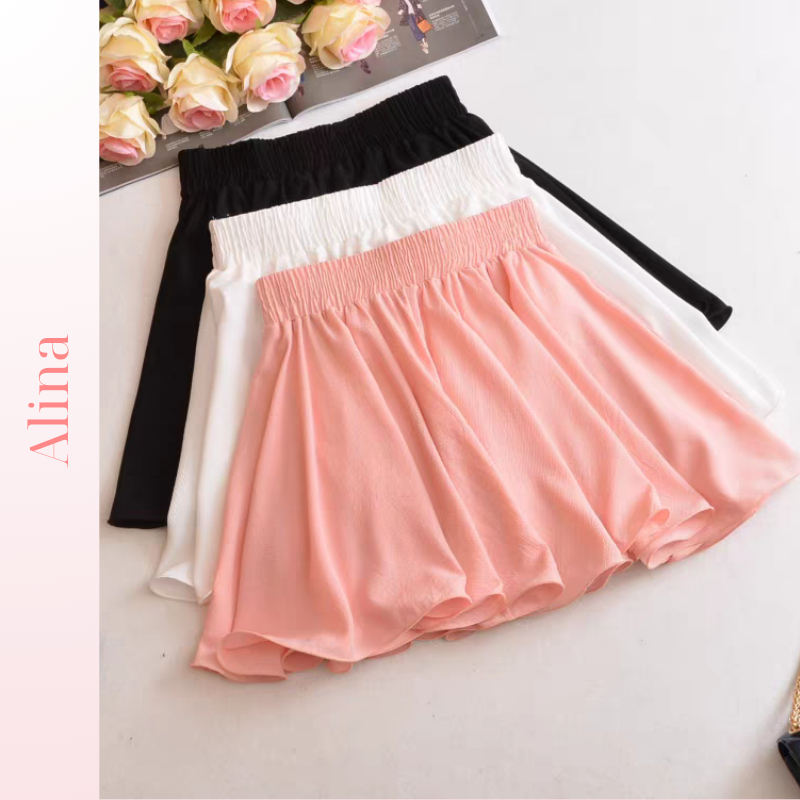 กางเกงขาสั้นเอวยางยืดขากว้างผู้หญิงไซส์ใหญ่กางเกงขาสั้นผู้หญิงกับกระโปรงเทียมใส่อยู่บ้านวัสดุเป็นรอยสุดคูล ซ010