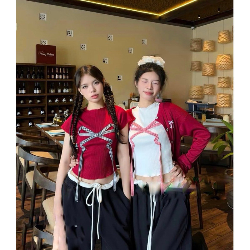 TAM THAI CROPTOP เสื้อยืดสไตล์ LUXURY BIG CARO BOW PK05