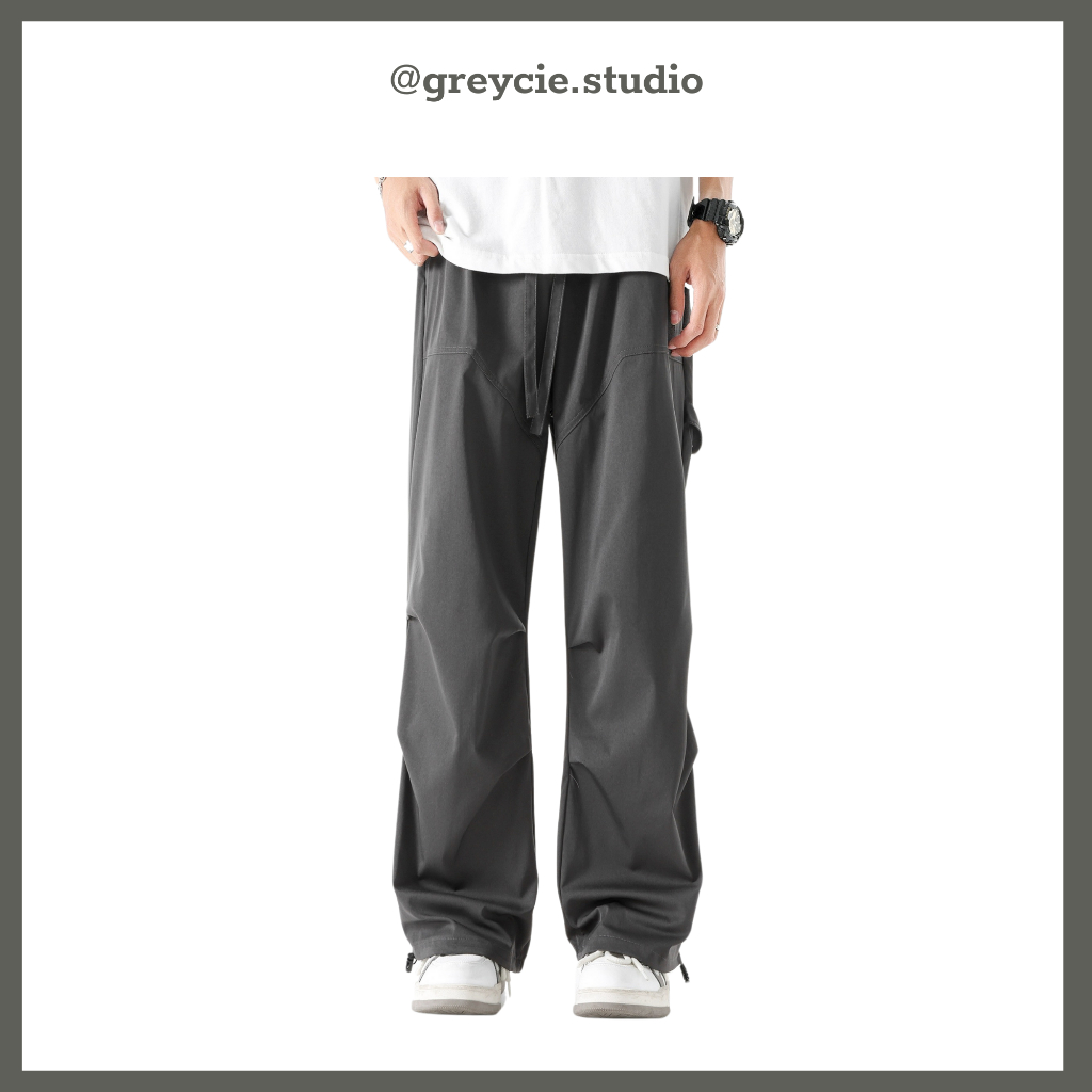 GREYCIE กางเกงขากว้าง unisex กางเกงกีฬาเอวยางยืดขั้นพื้นฐาน ผ้าลมนุ่มและเย็น S49Q1