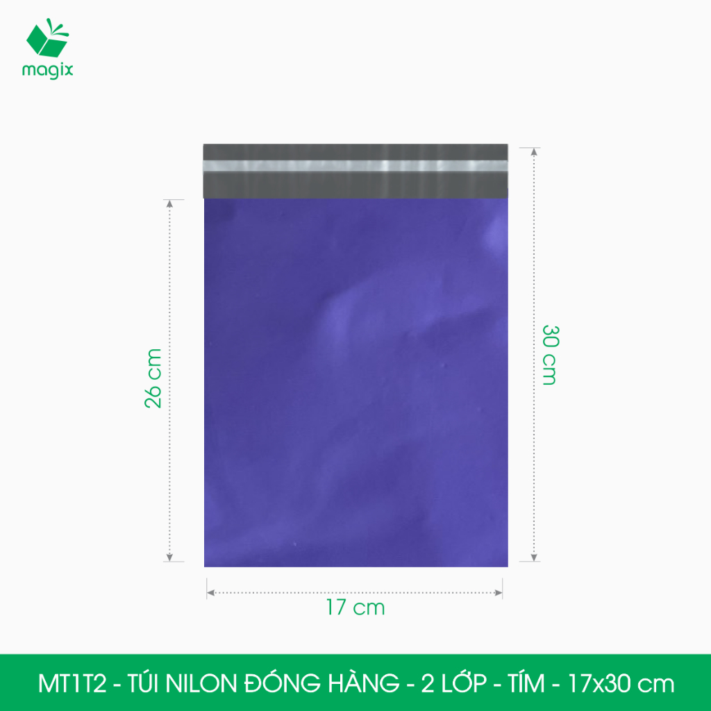 MT1T2 - 17x30 cm - Combo ถุงพลาสติกปิดผนึกสองชั้น 100 ใบ - สีม่วง