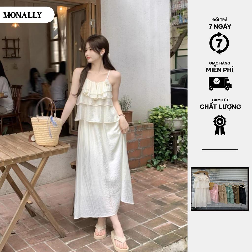 MONLY กระโปรงมิดิและเสื้อกล้าม Set อกดอกไม้ระบาย N7 M.SET.0113