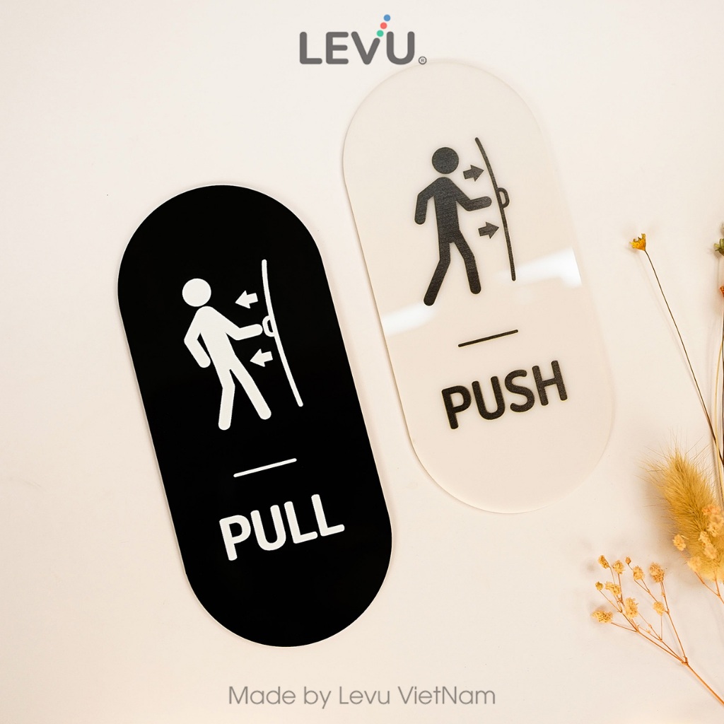 LEVU ดึงวิธีกระดานไมกาดันสําหรับดึงและผลักประตู 8x18 ซม. สีดําและสีขาวพร้อมกาว MCK-TP15 รวม