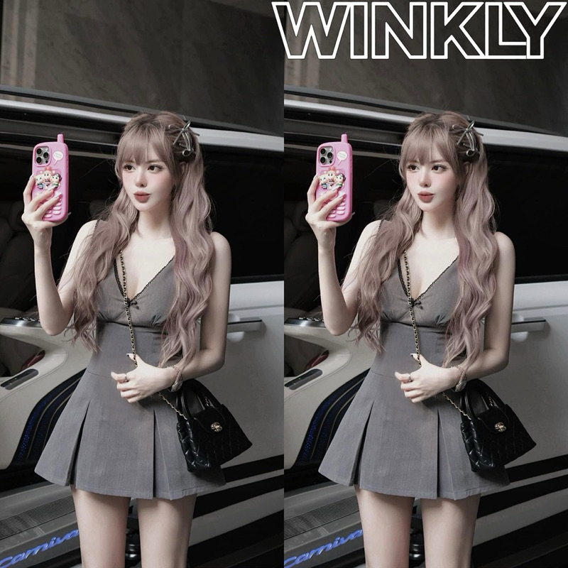 เดรส / เดรส 2 สาย ขอบลูกไม้คอใหญ่ผูกโบว์จีบ 2 ชั้น พร้อมชุดชั้นใน สุด ๆ สวย ล1 MPB