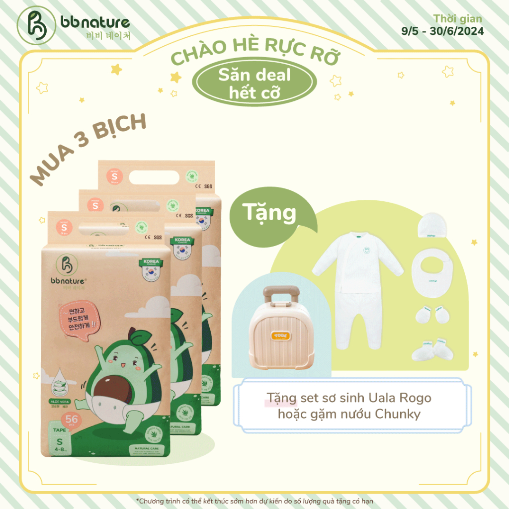 [ พร ้ อม 1 ชุด SS ] Combo 3 Diapers / BB NATURE Organic Bamboo Fiber Safe For Babies From Newborn - 4XL