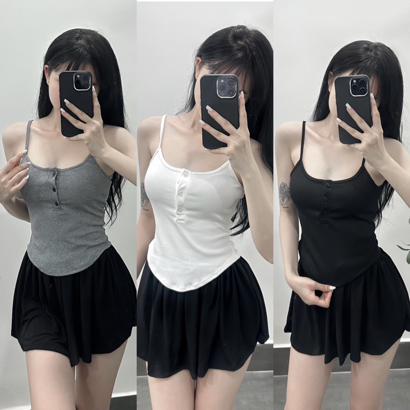 เสื้อสองสาย, เสื้อกล้ามเปิดธรรมดา, กระดุมยางยืดยาง, ชุดบอลทรงเข้ารูปน่ารัก B02