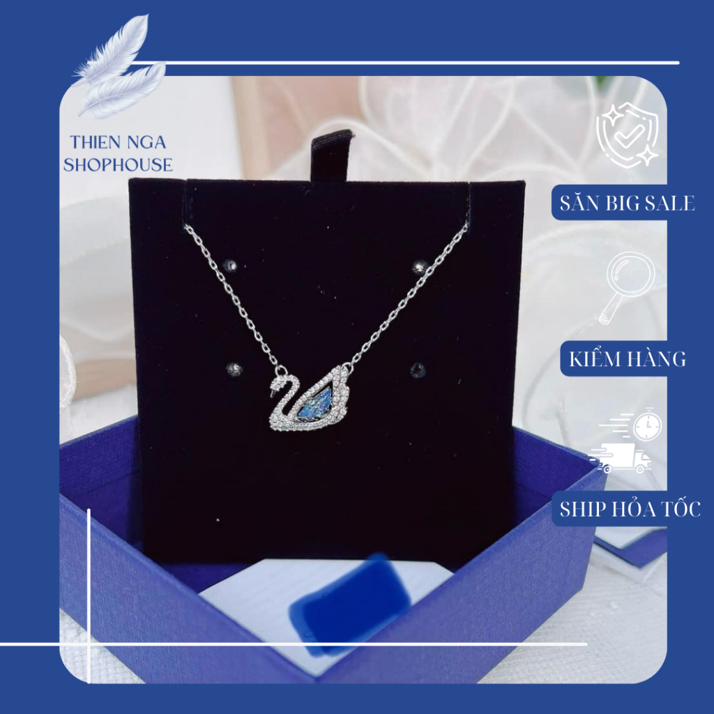 สร้อยคอผู้หญิง Swarovski สร้อยคอหงส์สีน้ําเงิน DANCING พร้อมกล่องเต็มเคลื่อนไหว Thien_nga_veet_nam