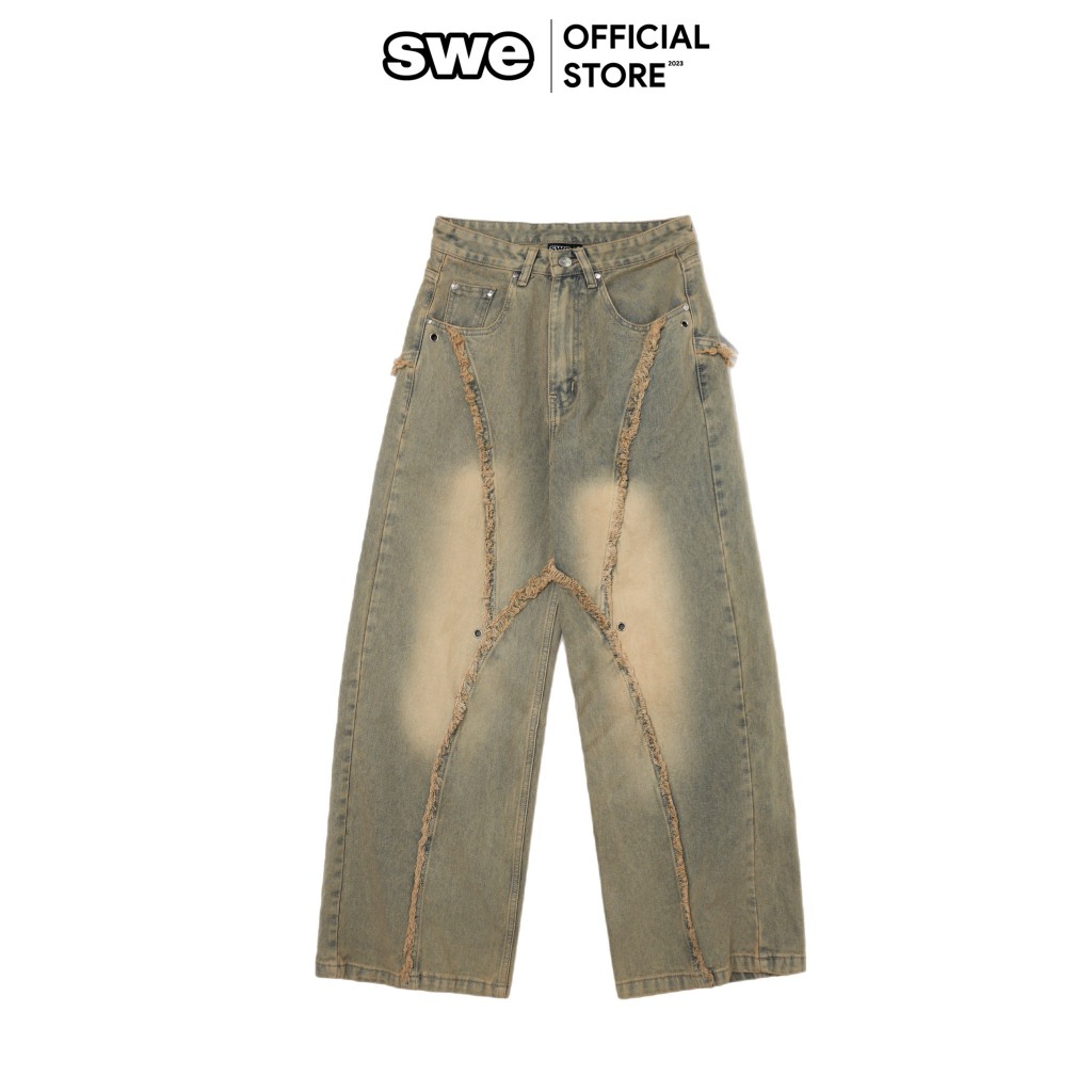 Unisex Local Brand SWE BLAZE JEANS กางเกงยีนส์ขากว้างล้าง - สีเหลือง