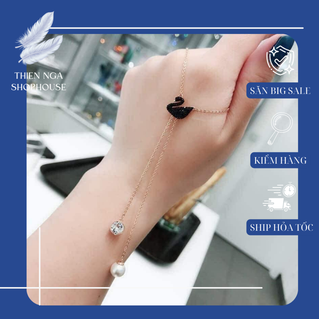 สร้อยคอสวา สวยหรู สร้อยคอหงส์ดํายาว Fullbox สําหรับผู้หญิง-Thien_nga_veet_nam