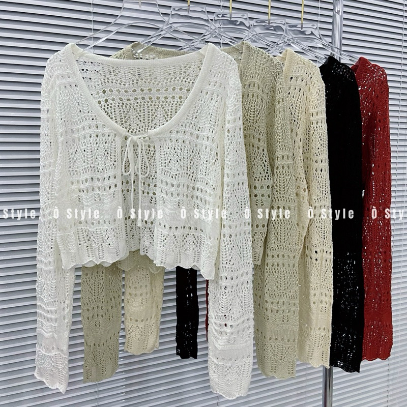 [และ020] เสื้อคาร์ดิแกนถักแฟชั่นสตรีสีดํา คอคลื่น