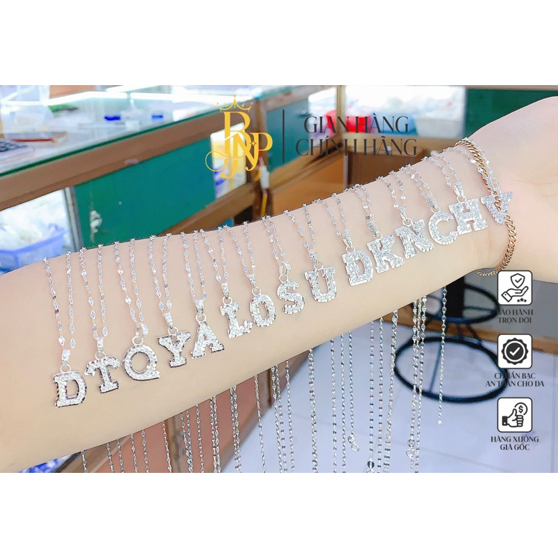 สร้อยคอตัวอักษร BNP สีเงินสีหินหนา