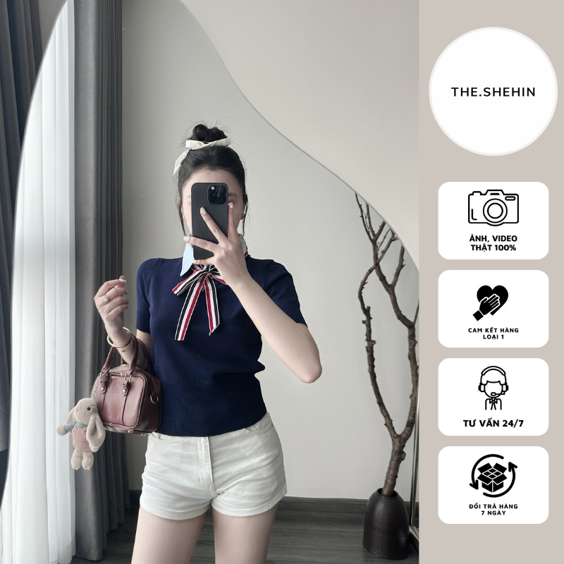 (รูปถ่ายจริง) Tf The.SheHin Polo Shirt PL006 ปกโบว์ถักเลดี้ 2 สี ชมพู ชมพู ฟ้าชาโคล Basic Freesize