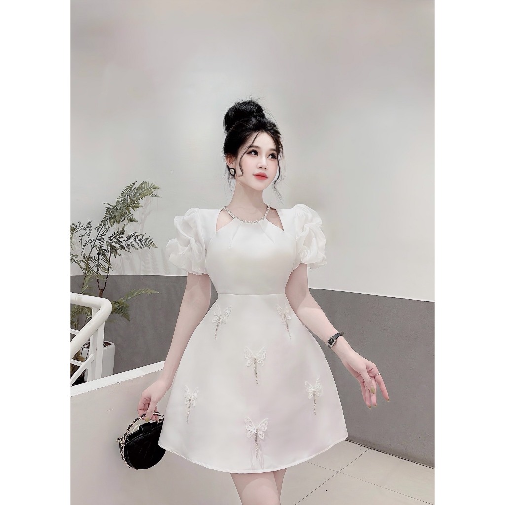 OGANZA YUMI PEONY DRESS/เดรสคอปกและแขน Rhinestone (ODD = SI)(PHOTO 100% SHOP)