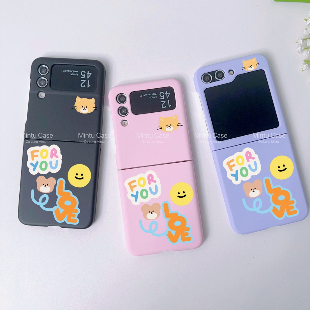 เคสแข็งสีสําหรับ Samsung Galaxy Flip6 Flip 4 5G / Flip5 5G / Flip4 / Flip 5 Flip 3 chibi cat foryou 