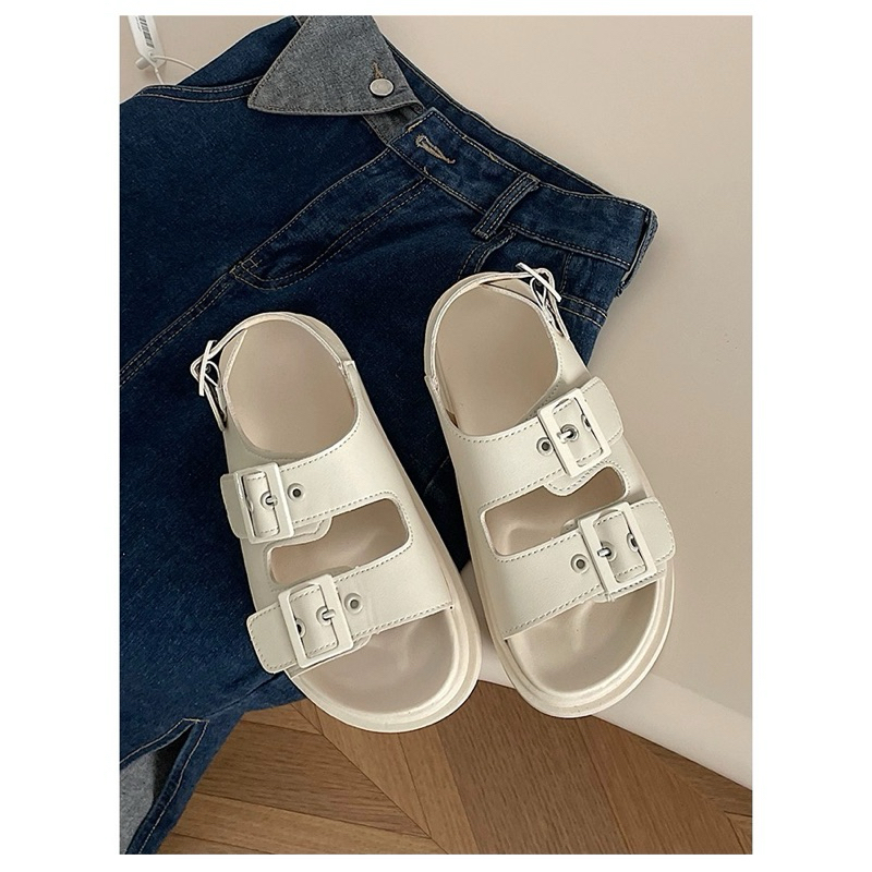 [FULLBOX- Soft Sole] รองเท้าแตะรัดส้นแนวนอน UNA 2 พร้อมพื้นรองเท้าแบนในผลิตภัณฑ์ QC สีเรียบง่าย