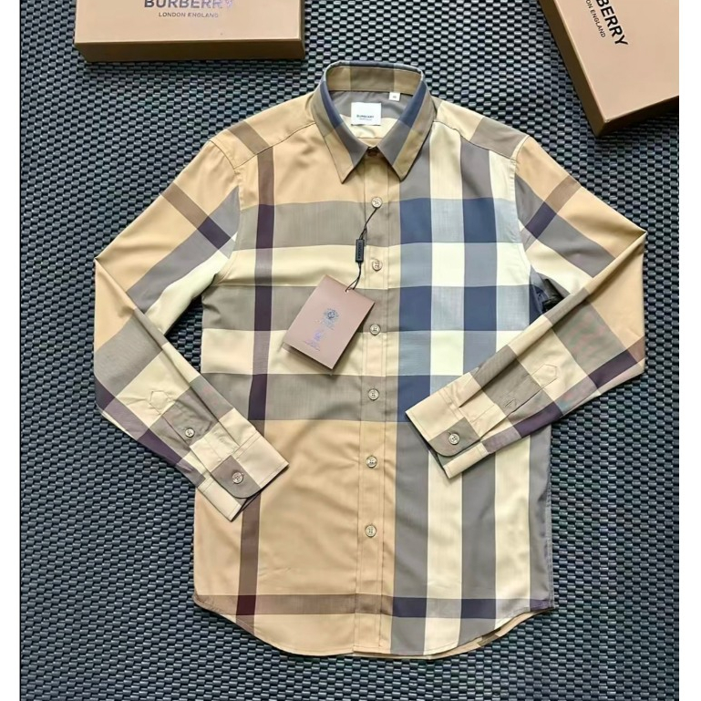 เสื้อเชิ้ตผู้ชายรุ่นใหม่ลายสก็อตคุณภาพสูงผสมลายสก็อตคอตตอน100% หรูหราเรียบหรู แบบมาตรฐาน