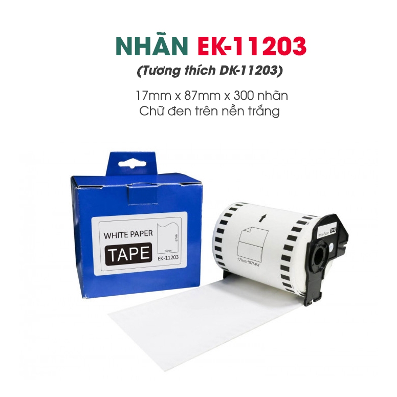 ป้ายพิมพ์ลาย EK-11203 / ข้อความสีดําพื้นขาว / ใช้ได้กับป้าย Brother DK-11203