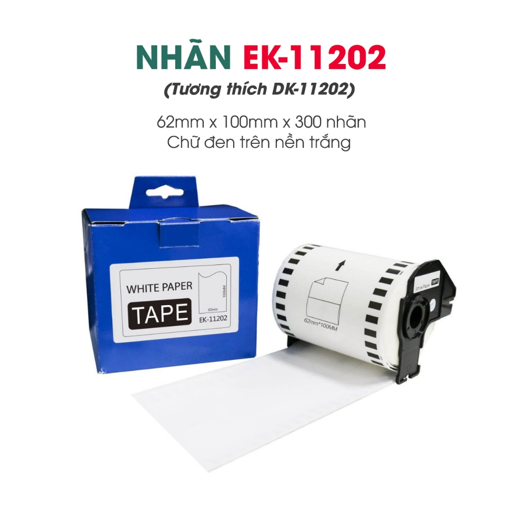 ป้ายพิมพ์ลาย EK-11202 / ข้อความสีดําบนพื้นสีขาว / ใช้ได้กับป้าย Brother DK-11202