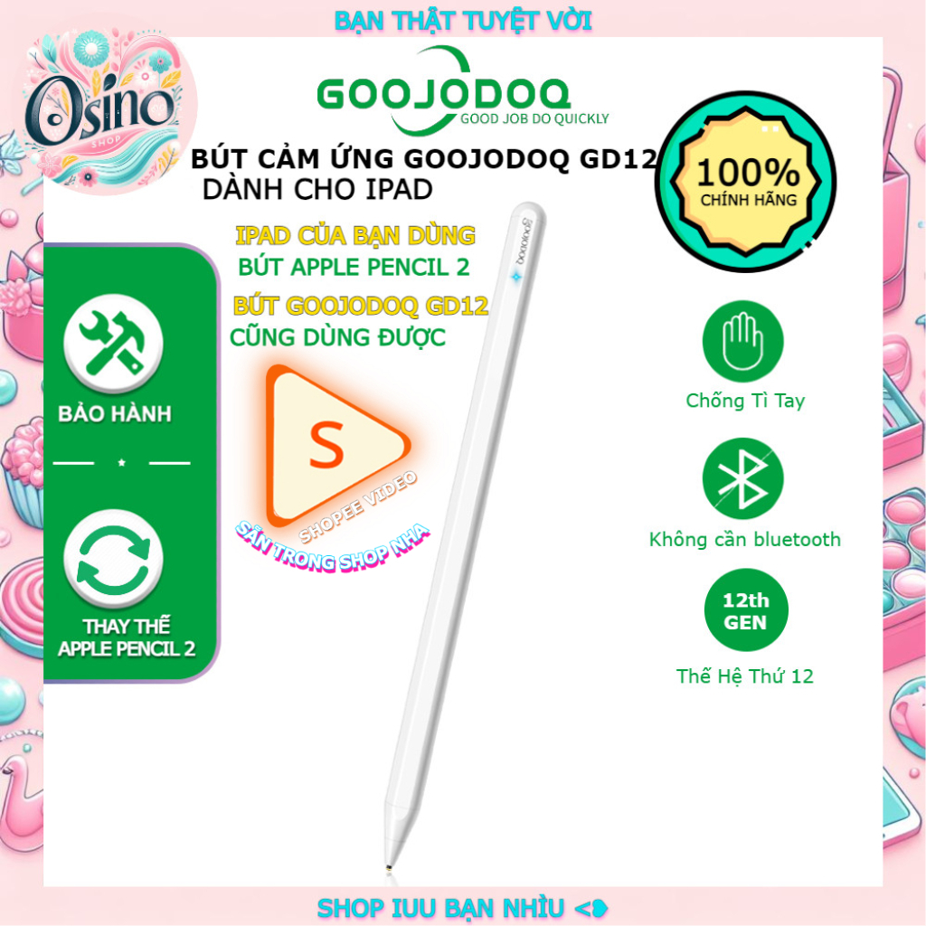 Goojodoq Gojodoq GD12 Stylus 12Th Generation พร้อมคุณสมบัติป้องกันลายนิ้วมือ - สําหรับ Ipad 10.2 201