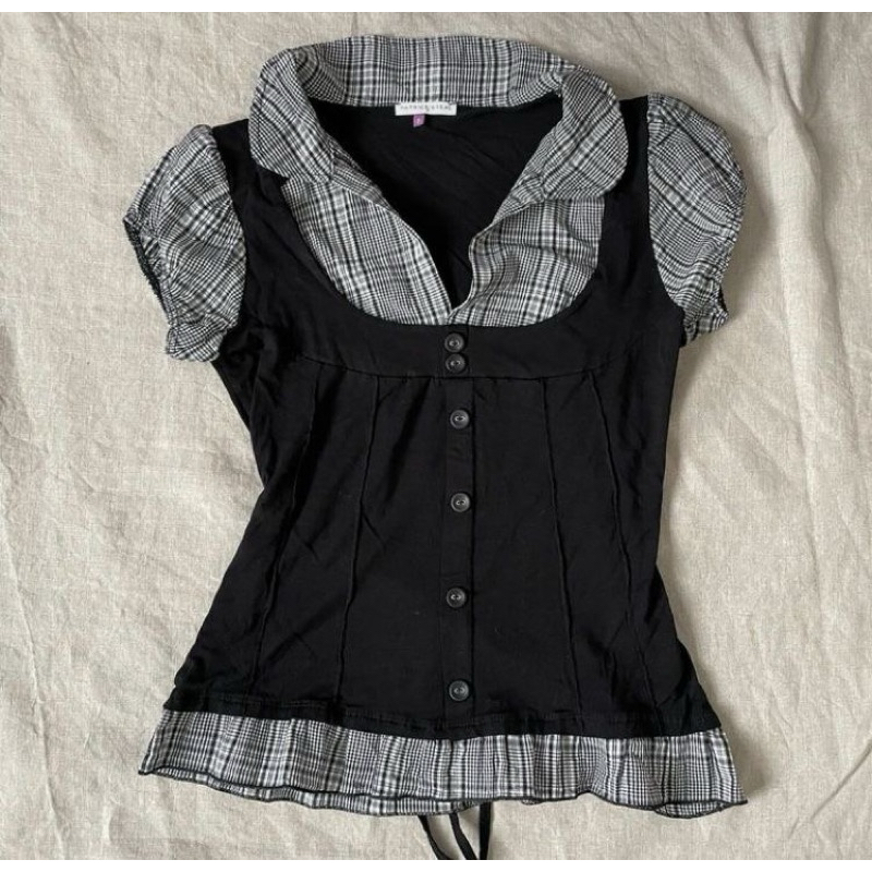 สปินน สปินน สปินน ค่ะ : ย2 gothic dark coquette milkd top เสื้อเชิ้ตผู้หญิงแขนพองและเสื้อเชิ้ตลายสก็อต วินเทจสไตล์ grunge +⋆