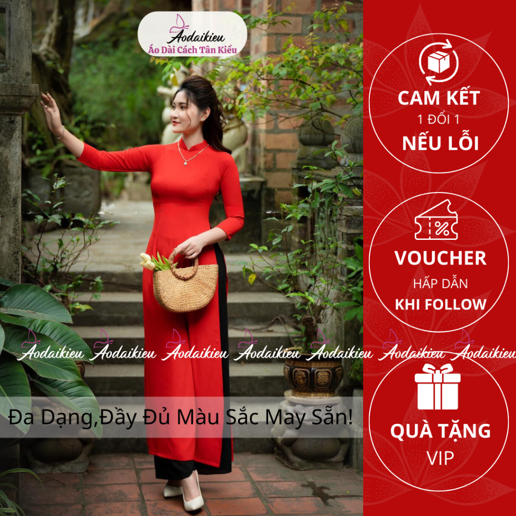 ผ้าไหมอเมริกันแบบดั้งเดิม Ao Dai แขนสั้น 2 ฝา คอบัว V 3 ซม. ผ้าเรียบและเย็น A47 Tan Kieu Ao Dai