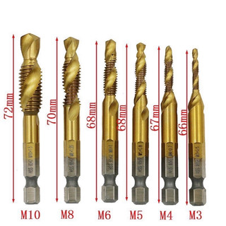 Bộ 6 Mũi Khoan Taro Tạo Ren. M3-M10 Mạ Titan Thép Gió HSS Cao Cấp Hãng