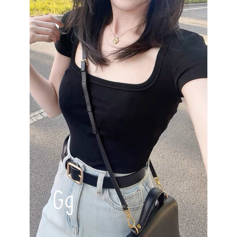 Cn3- (คอมโบ 3 ชิ้น) เดรสผู้หญิง ชุดกระโปรงยีน เสื้อยืดแขนสั้นคอเหลี่ยมกระโปรงยีนยาวพร้อมเข็มขัด