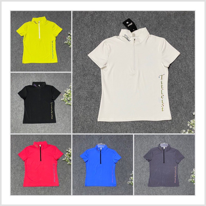 เสื้อกีฬาผู้หญิง กอล์ฟ เทนนิส แบดมินตัน ทรงสวย และผ้ายืดหยุ่นเรียบ เย็น