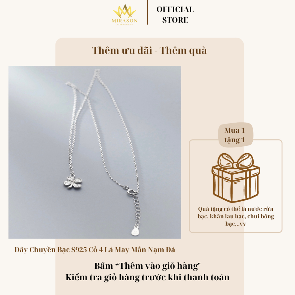 MIRASON สร้อยคอเงินผู้หญิง Four Leaf Clover พร้อมหินนําโชค MDC052