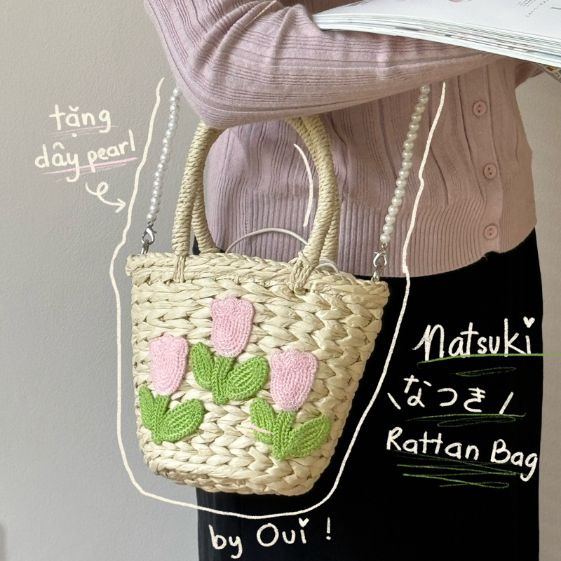 [ แถมสายมุก ] Natsuki กระเป๋าหวายคิ - กระเป๋าทิวลิป NATSUKI ( Ouithebrand )