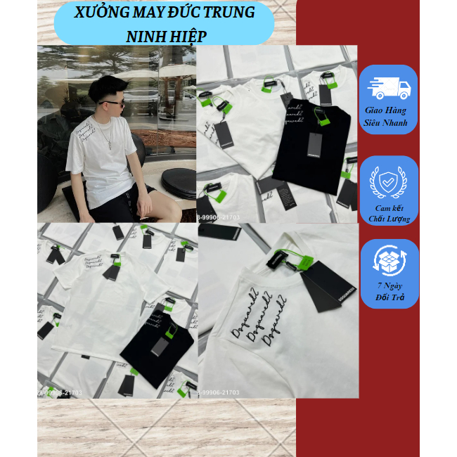 Dsq เสื้อยืดแฟชั่นสีดําและสีขาวลาย Dsq ปักไหล่เสื้อสุดฮอต