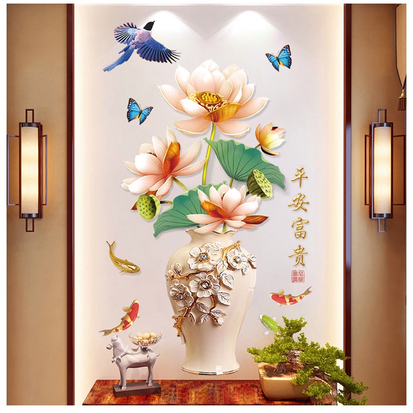 รูปลอกผนัง Lotus สําหรับห้องนอนและห้องนั่งเล่น (DT48) Shop Hue Decor (DT48)