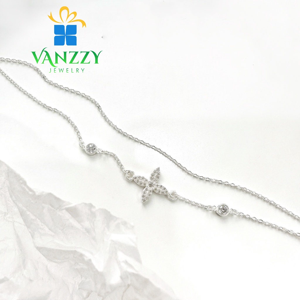 สร้อยข้อมือเงิน S925 VANZZY JEWELRY JEWELRY สร้อยข้อมือลายดอกไม้ Lilac VZ026