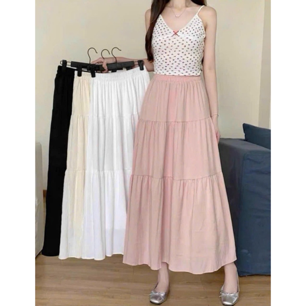 Umi กระโปรงยาว 3 ชั้นสําหรับผู้หญิง Ruffled Hedgehog Shop กระโปรงยาวบานพร้อมซับแฟชั่น