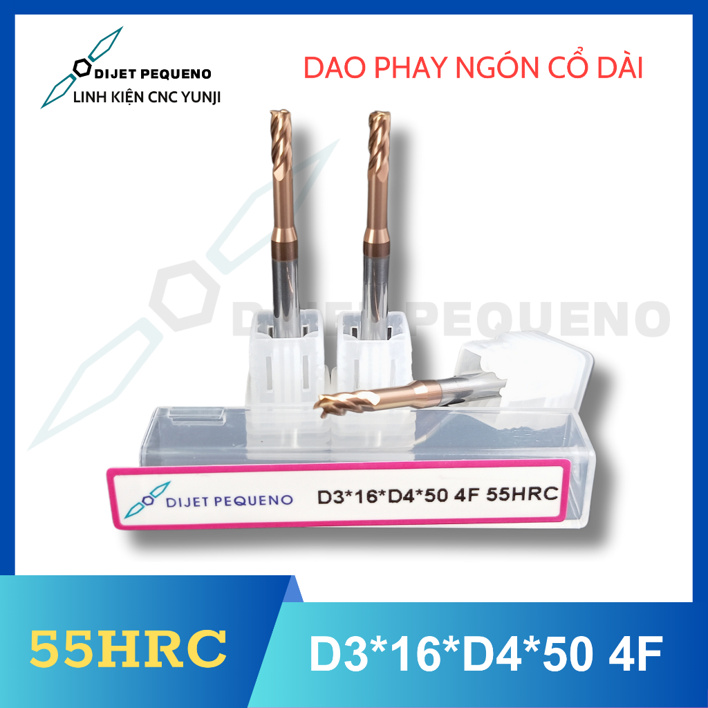 โรงสีปลายคอยาว D3*12/15/16*D4*50L 4F 55HRC