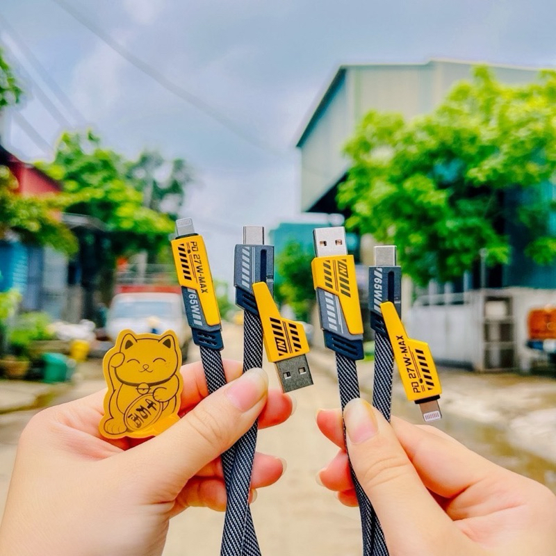 เครื่องชาร์จอเนกประสงค์ 4in 1 Fox.Super Fast Charging 65W, ปลายสายเคเบิลโลหะคลุมร่ม, สายชาร์จโทรศัพท