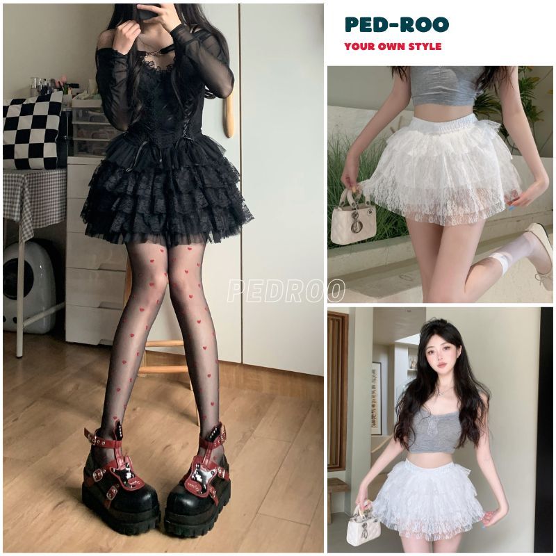กระโปรงลูกไม้ 3 ชั้น สุด ๆ สวย สไตล์เกาหลีกระโปรงผู้หญิงแบนง่ายต่อการพิกัด สุด ๆ สวย