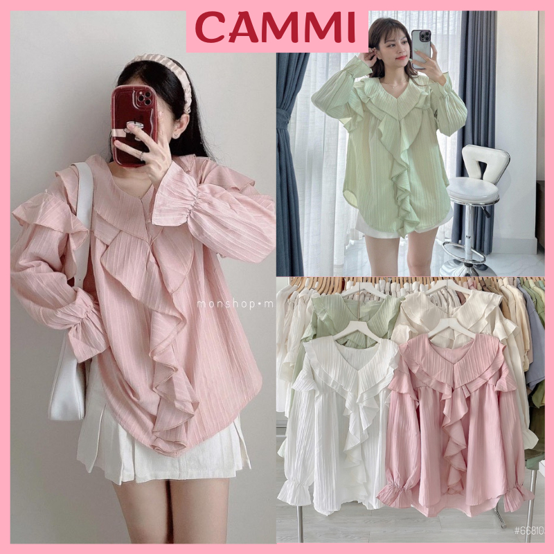 เสื้อเชิ้ตผู้หญิงเนื้อจั๊มหรูหราเสื้อเชิ้ตคอปกระบายเลดี้แขนพองและเนื้อจั๊มทรงหลวม บน89