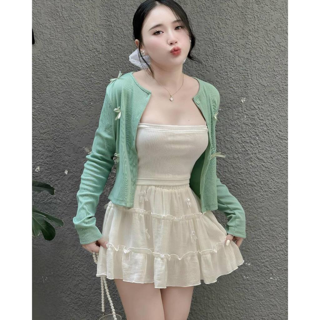 Set 3 ตัว 2s เสื้อ+นัวเนีย cv + เสื้อโบว์สีเขียวมิ้นท์ - White Express MEOINDAHOUSE