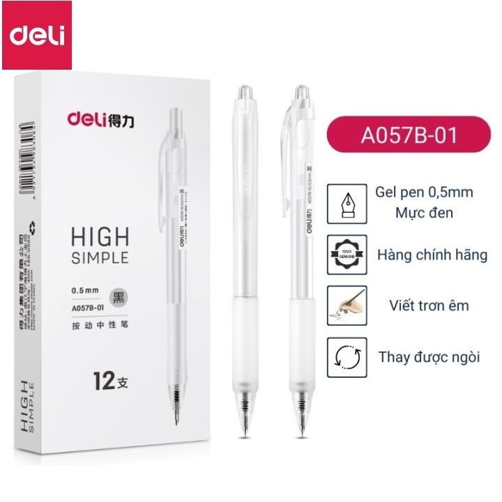 [Combo of 5] ปากกาเจลใส Deli A057 / ปากกาเจล Deli พร้อมตัวโปร่งใส 0.5 มม.