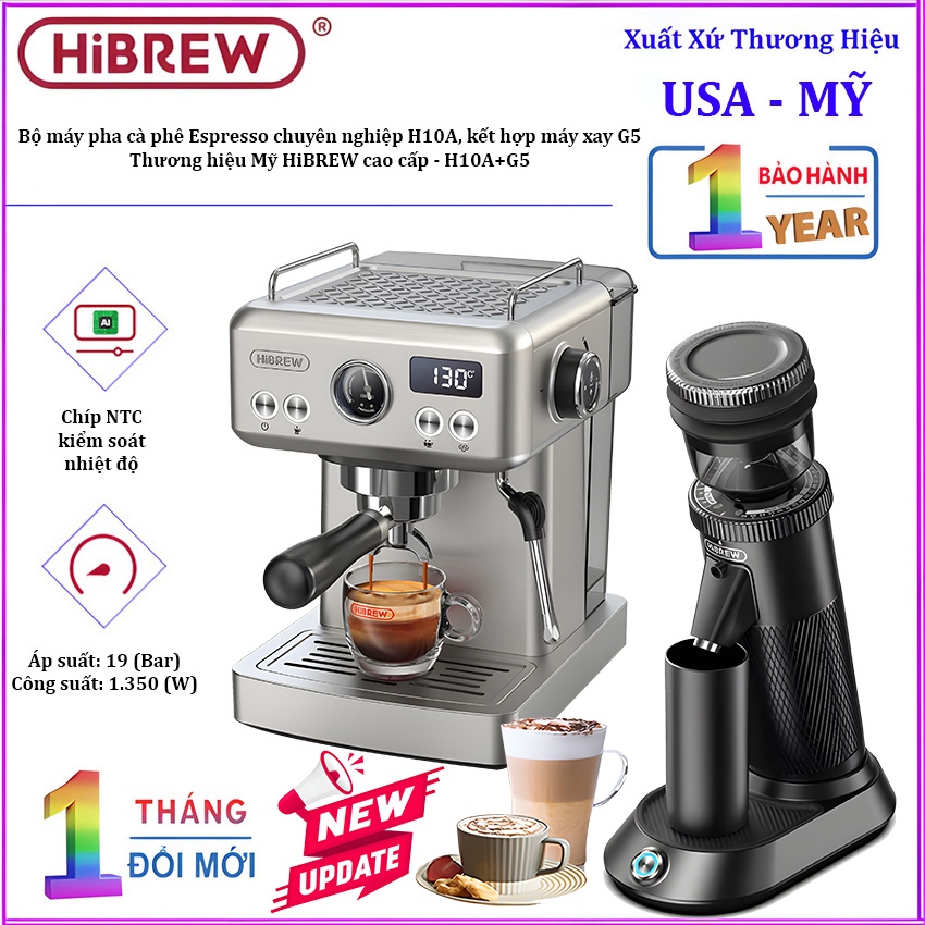 เครื่องชงกาแฟและเครื่องบดกาแฟยี่ห้อ Hibrew พรีเมี่ยม Combo. 12 เดือน