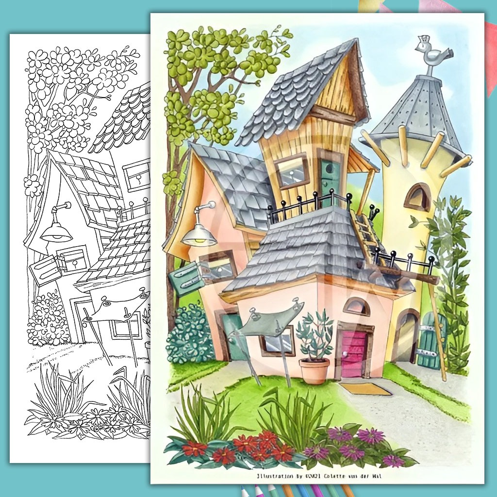 ชุดระบายสี "บ้านนางฟ้า" คอมโบภาพวาดกระดาษ 10 ชิ้นสําหรับเด็กฝึกความคิดสร้างสรรค์