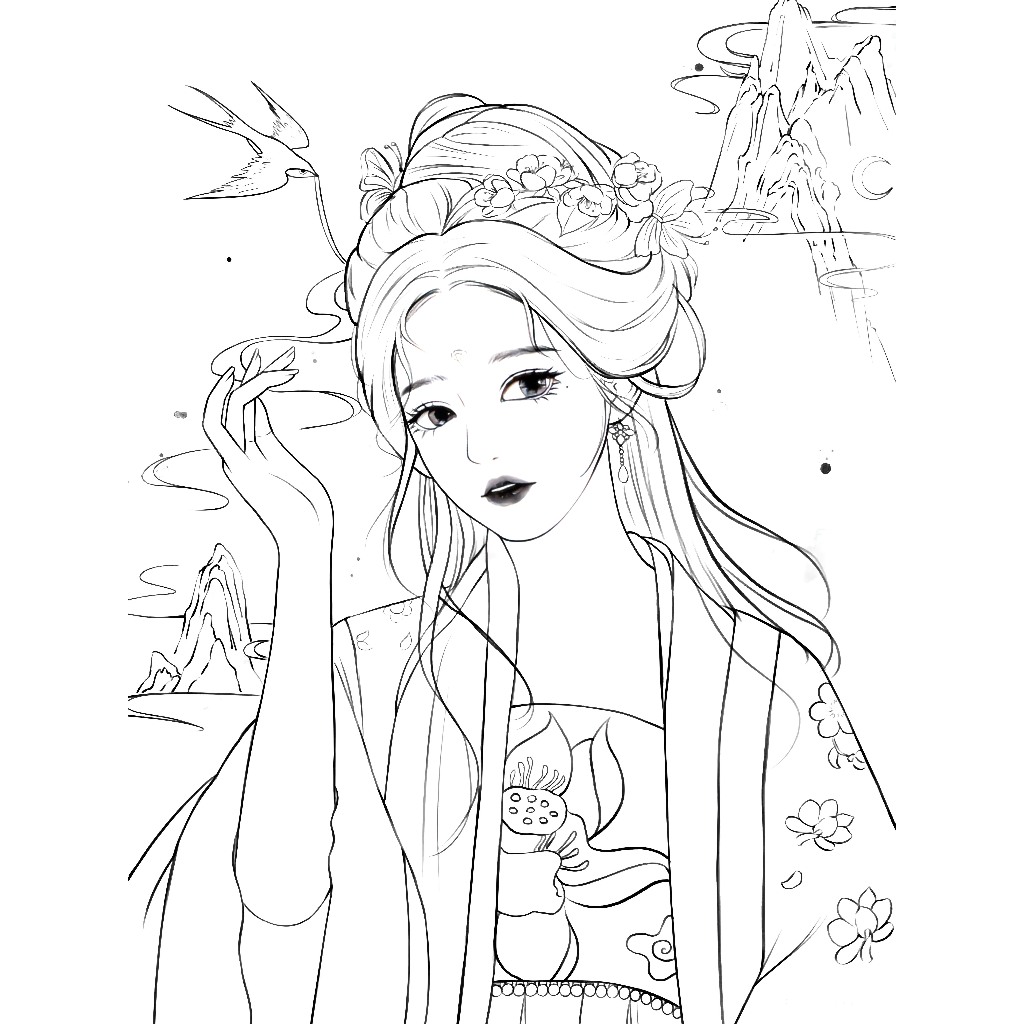 ภาพสาวจีนอะนิเมะหน้าสีชุด10-20ภาพวาดกระดาษ