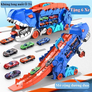 Đồ Chơi Khủng Long Nuốt Xe Ô Tô Biến Hình Đường Đua, Đồ Chơi Vận Động Kèm Ô Tô Hợp Kim Cho Bé Trai