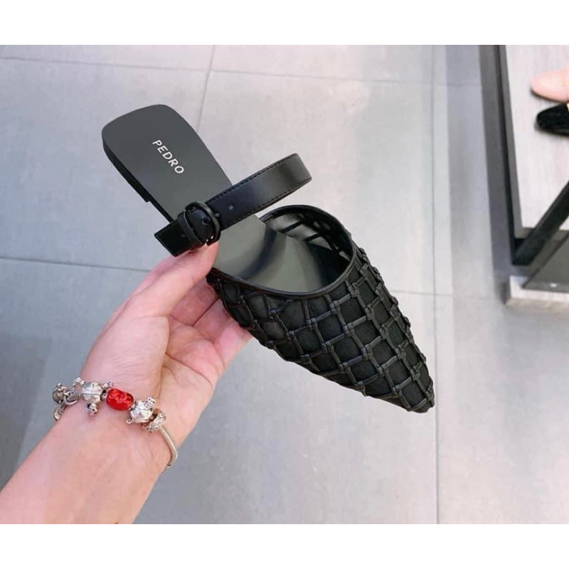 [AUTH 100%] PEDRO Flat Mules Pedro Flat shoes สีดํา ไซส์ 37 fullbox ของแท้ 100%